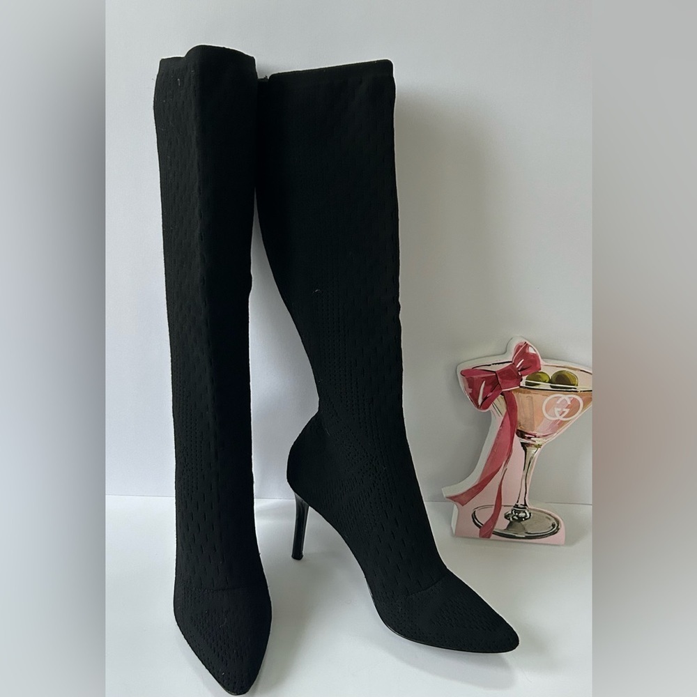 Charles David Black Knit Sweater Boots Pointed Toe Stiletto Heel Size 6.5 - Picture 3 of 11